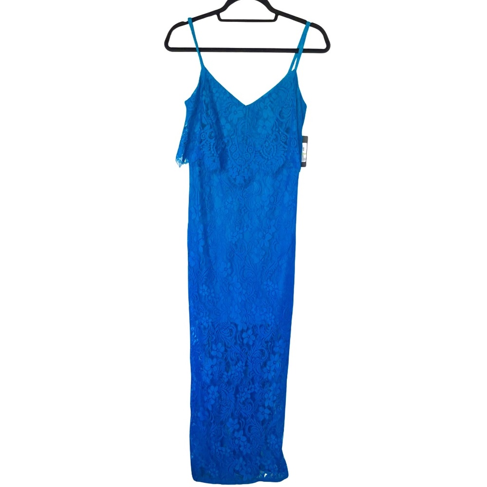 GUESS Women’s Formal Dress Teal Spaghetti Strap Full-Length Lace Gown Size 4